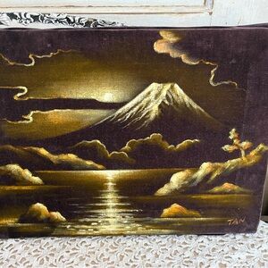 MID Century Asian Velvet Painting signed TAN